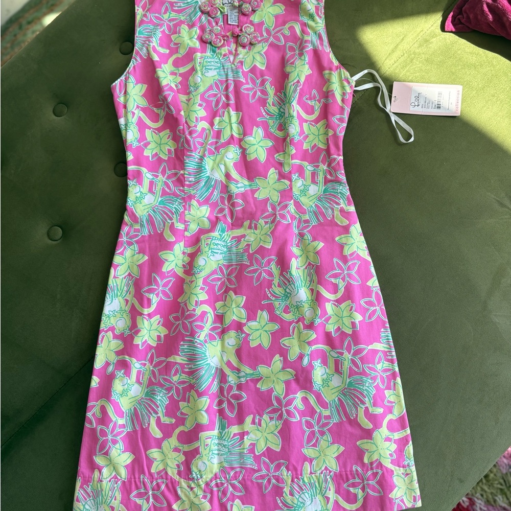 Lilly Pulitzer Hot Pink & Lime Floral Sleeveless Shift Dress